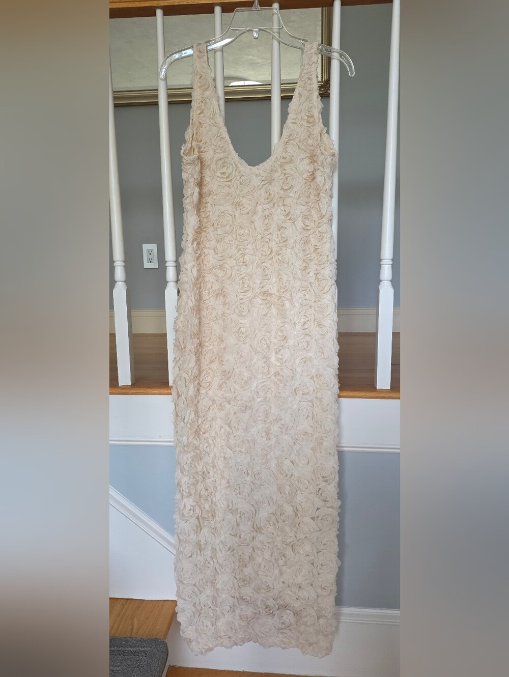 Ivory Floral Rosette Maxi Dress - Sleeveless V-Neck